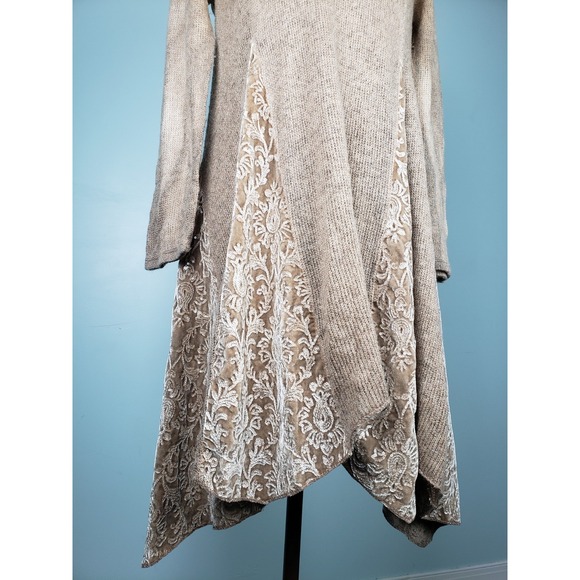 SCANDAL ITALY Women's S Dress Burlap Mohair Lagenlook Lace‎ Coastal Mixed Media - Picture 3 of 9